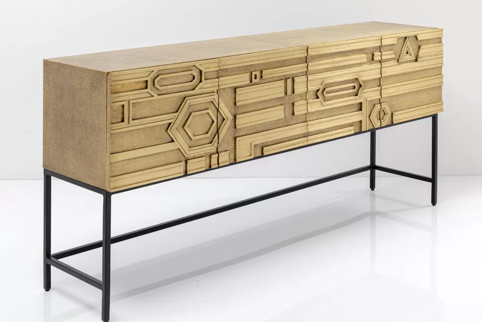 Komody-KARE Design Komoda 4-drzwiowa Złota Ręcznie Kuta Stal Mosiężna 183x86 Cm