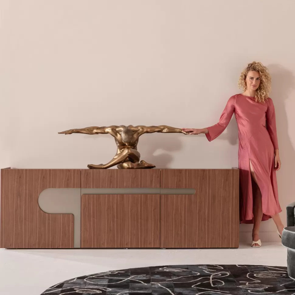 Komody-KARE Design Komoda Brązowa Fornirowana 3-drzwiowa 200x76 Cm