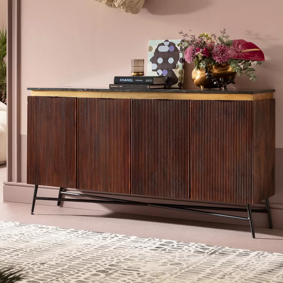 Komody-KARE Design Komoda Catalina 160x86 Cm Drewno Mango Ciemnobrązowe - Blat Marmur