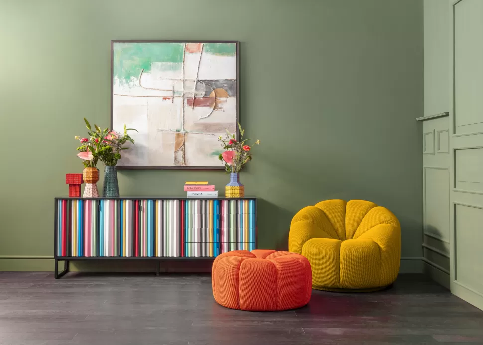 Komody-KARE Design Komoda Kolorowa Z Szufladami I Drzwiami MDF 186 Cm Podstawa Czarna Stalowa