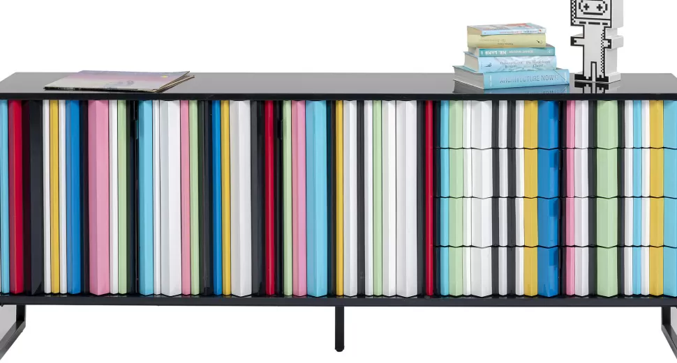 Komody-KARE Design Komoda Kolorowa Z Szufladami I Drzwiami MDF 186 Cm Podstawa Czarna Stalowa