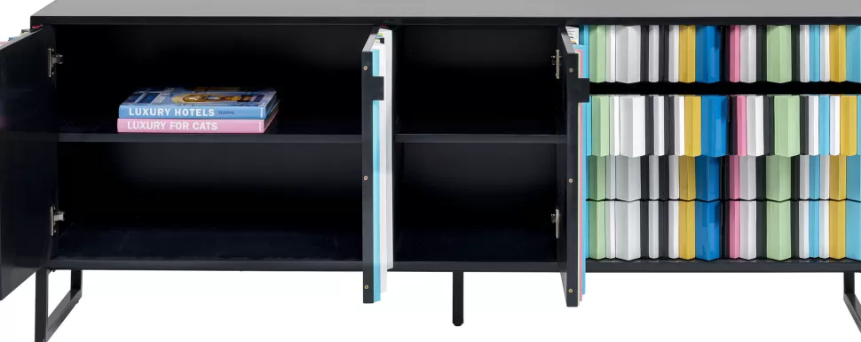 Komody-KARE Design Komoda Kolorowa Z Szufladami I Drzwiami MDF 186 Cm Podstawa Czarna Stalowa
