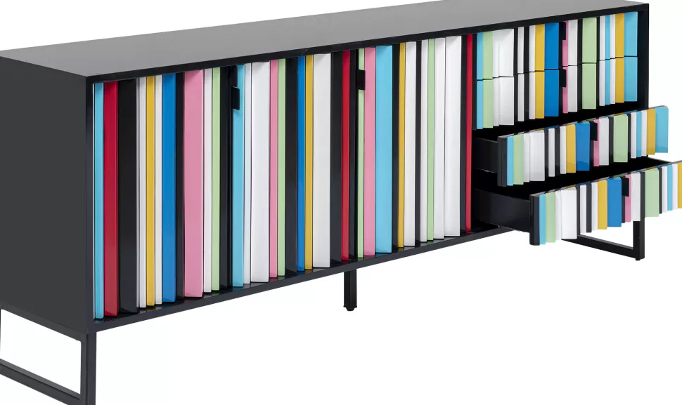 Komody-KARE Design Komoda Kolorowa Z Szufladami I Drzwiami MDF 186 Cm Podstawa Czarna Stalowa