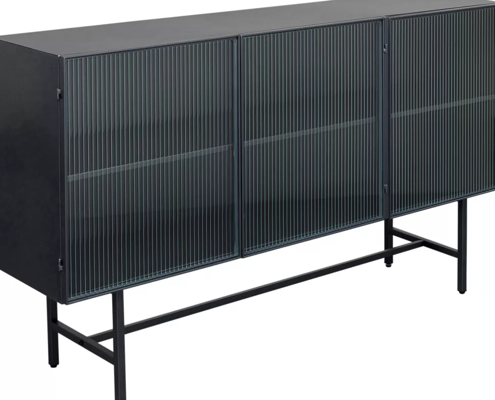 Komody-KARE Design Komoda Loft Czarna Stalowa Front Szkło Ryflowane 150x90 Cm