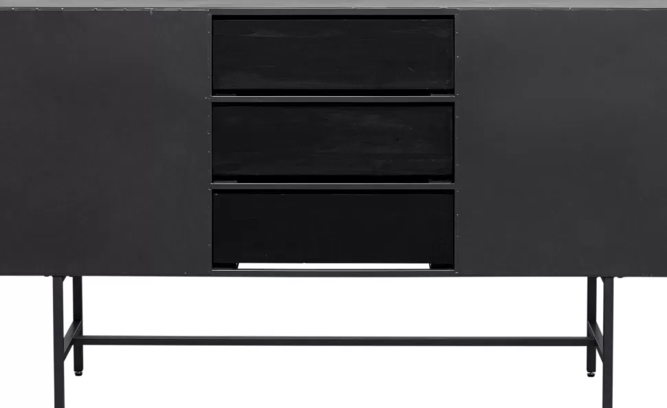 Komody-KARE Design Komoda Loft Z 3 Szufladami Czarna Stalowa Front Szkło Ryflowane I MDF 150x90 Cm