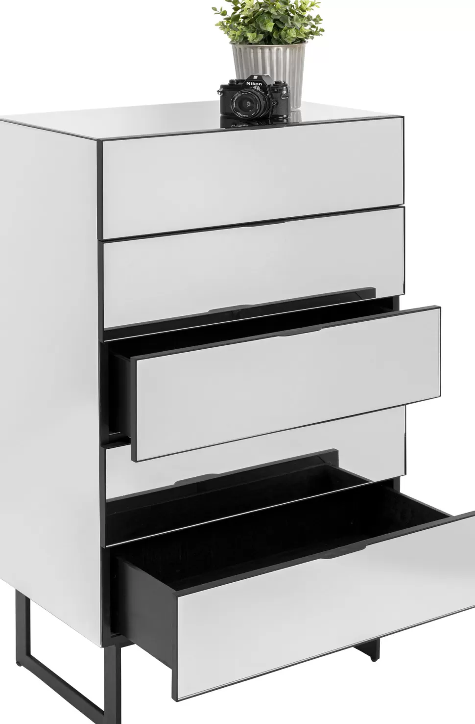 Komody-KARE Design Komoda Lustrzana Z 5 Szufladami Nogi Czarne 65x114 Cm