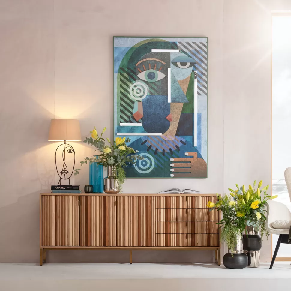 Komody-KARE Design Komoda Naturalna Z Szufladami I Drzwiami 186 Cm Podstawa Złota