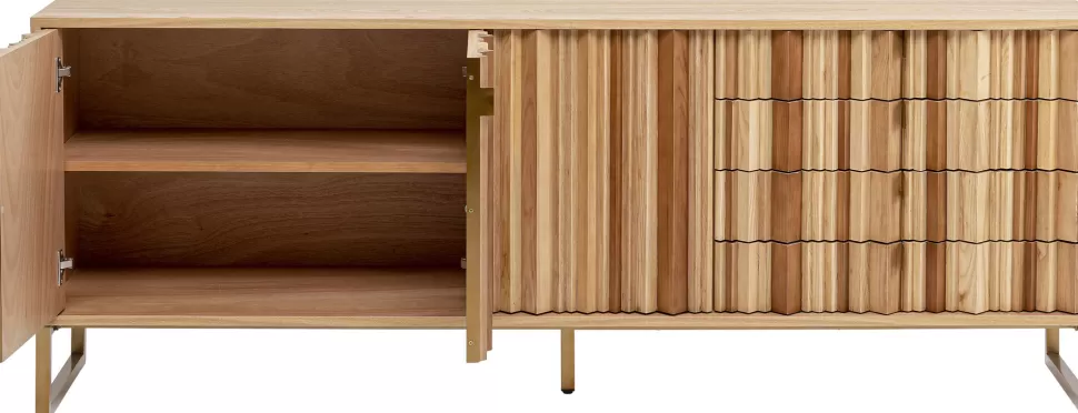 Komody-KARE Design Komoda Naturalna Z Szufladami I Drzwiami 186 Cm Podstawa Złota