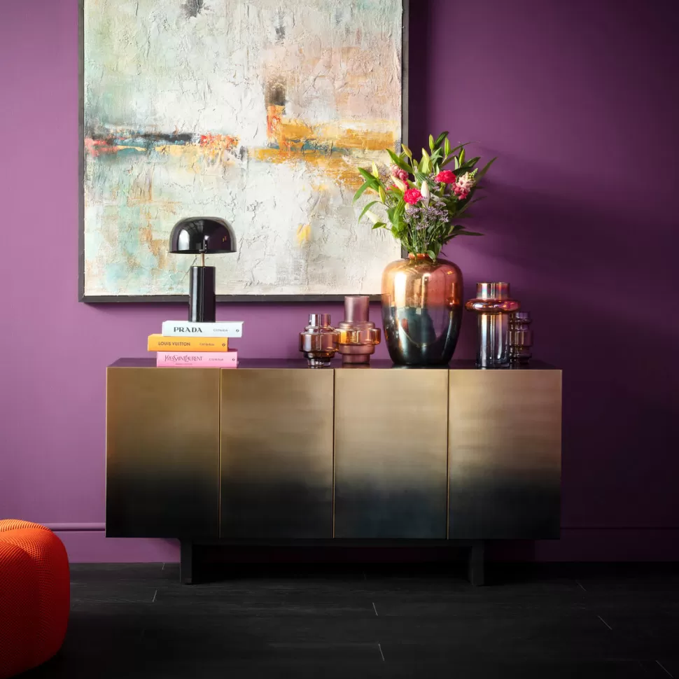 Komody-KARE Design Komoda Nowoczesna 4-drzwiowa Do Salonu Front Czarno-złoty 160x78 Cm