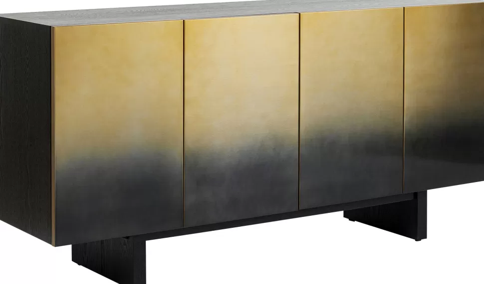 Komody-KARE Design Komoda Nowoczesna 4-drzwiowa Do Salonu Front Czarno-złoty 160x78 Cm