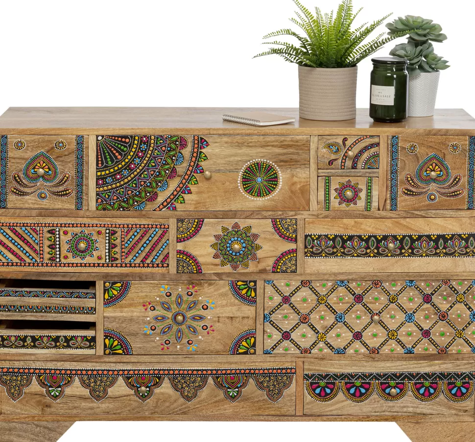 Komody-KARE Design Komoda Z 14 Szufladami Drewno Mango Kolorowe Ornamenty 115x80 Cm