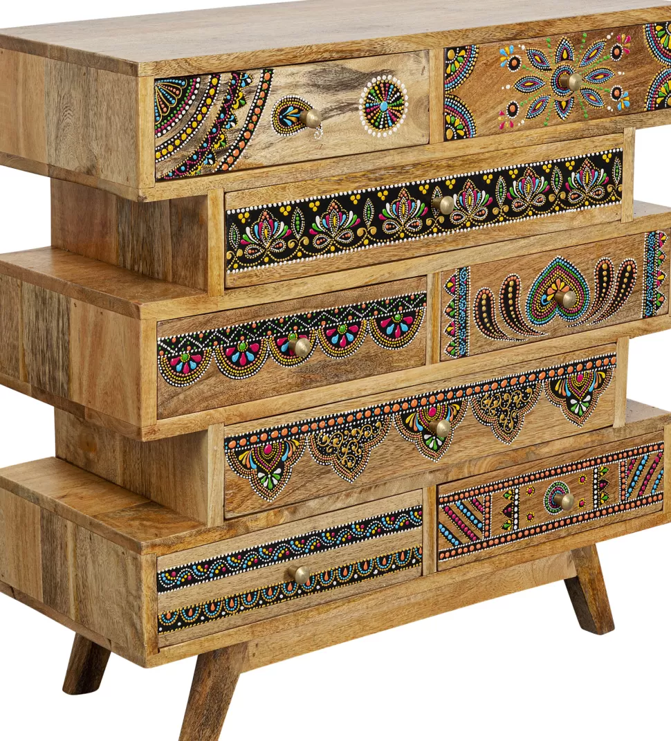Komody-KARE Design Komoda Z 8 Szufladami Drewno Mango Kolorowe Ornamenty 65x65 Cm