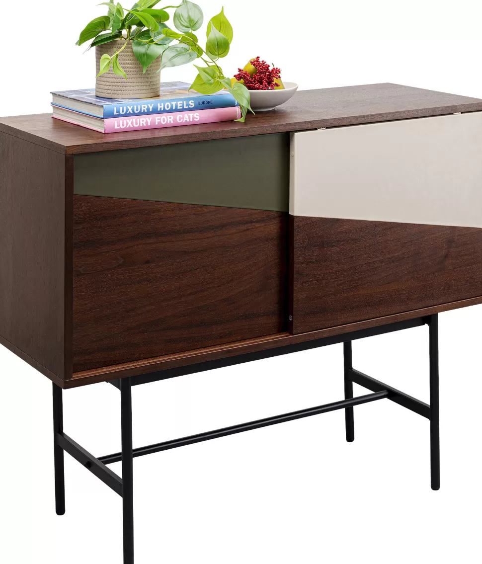 Komody-KARE Design Komoda Z Drzwiami Przesuwnymi Brązowa Fornir Orzech Front Geometryczny 110x95 Cm