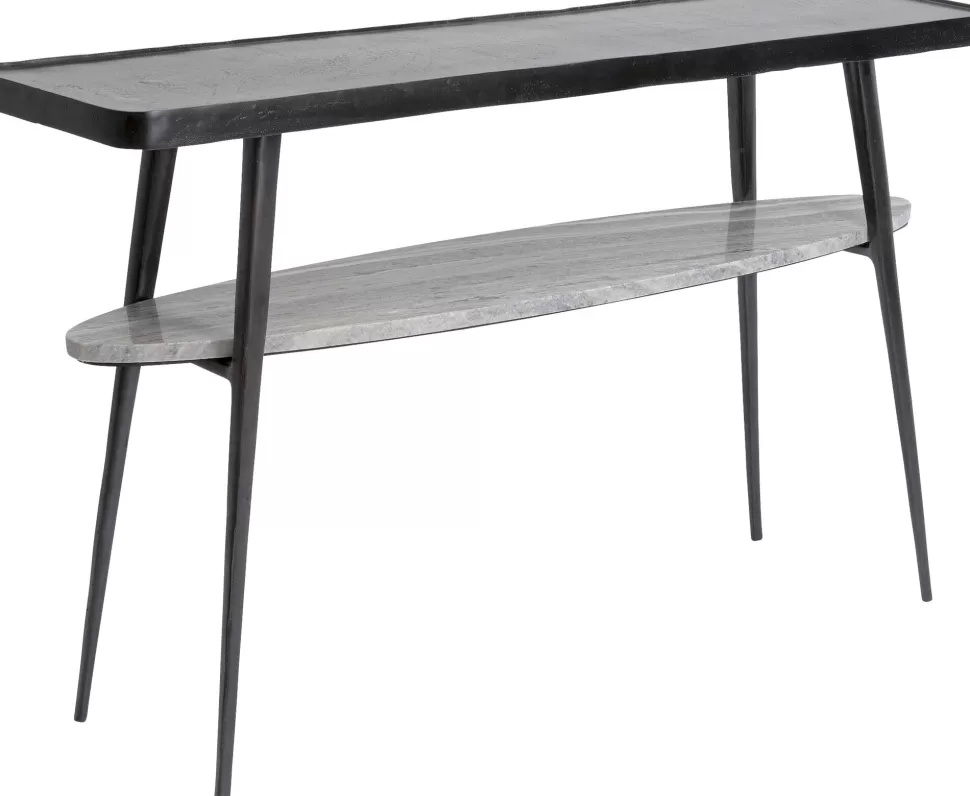 Konsole I Toaletki-KARE Design Konsola Czarna Z Aluminium Półka Marmurowa 135x35 Cm