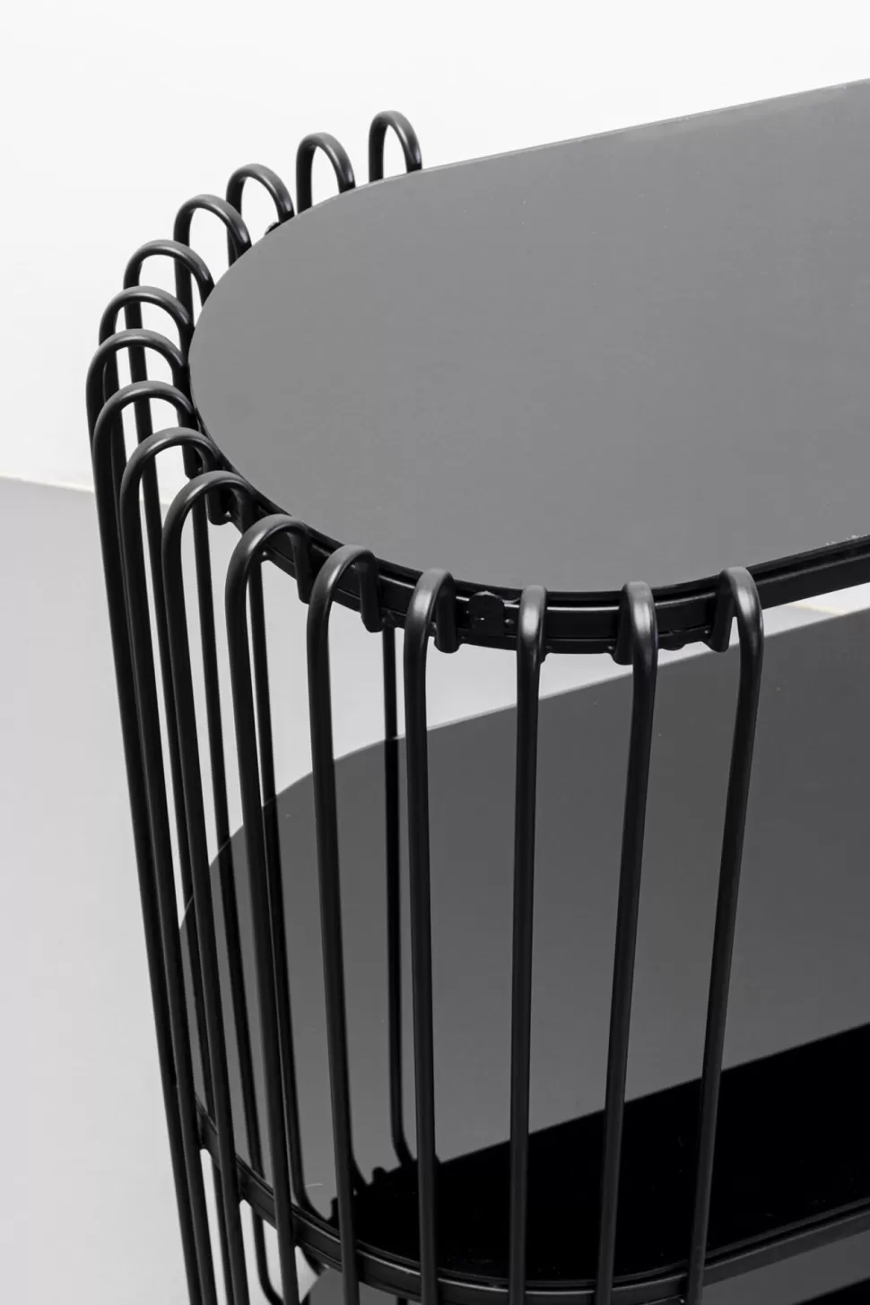 Konsole I Toaletki-KARE Design Konsola Do Przedpokoju Z Półkami Czarna Stal I Szkło 81x37 Cm