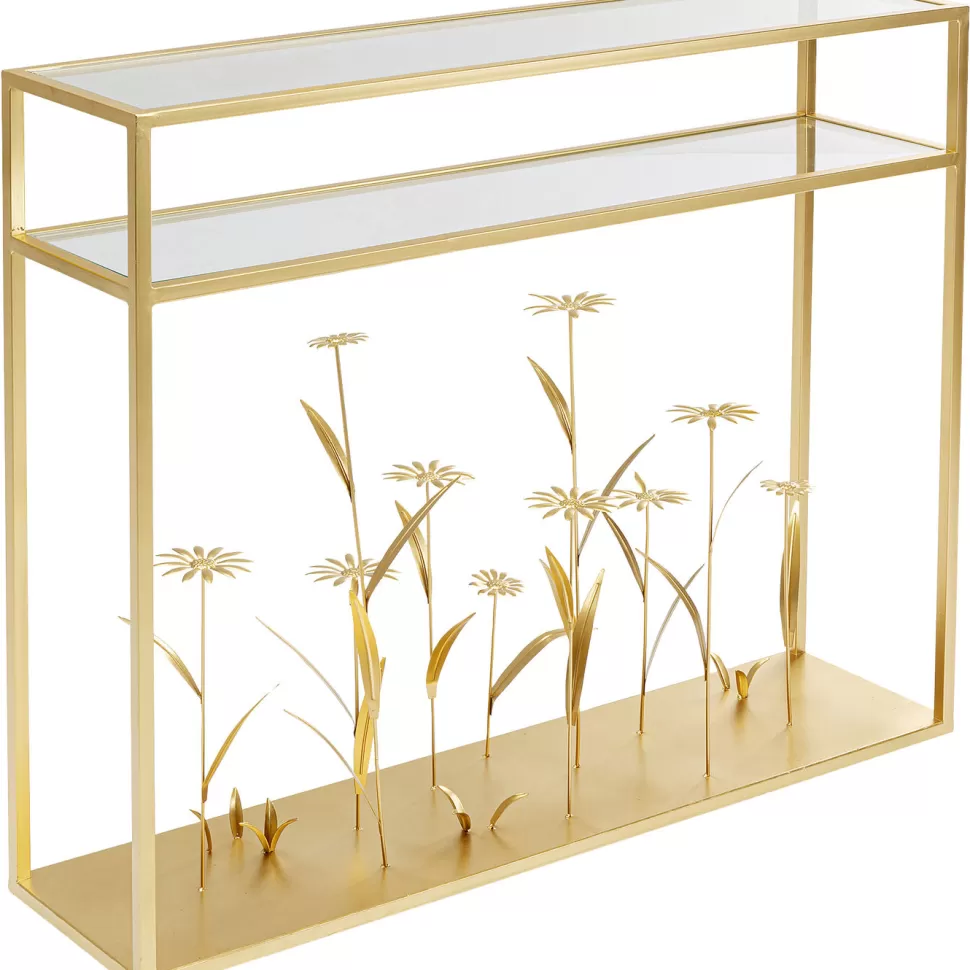 Konsole I Toaletki-KARE Design Konsola Flower Meadow 100x25 Cm Złota