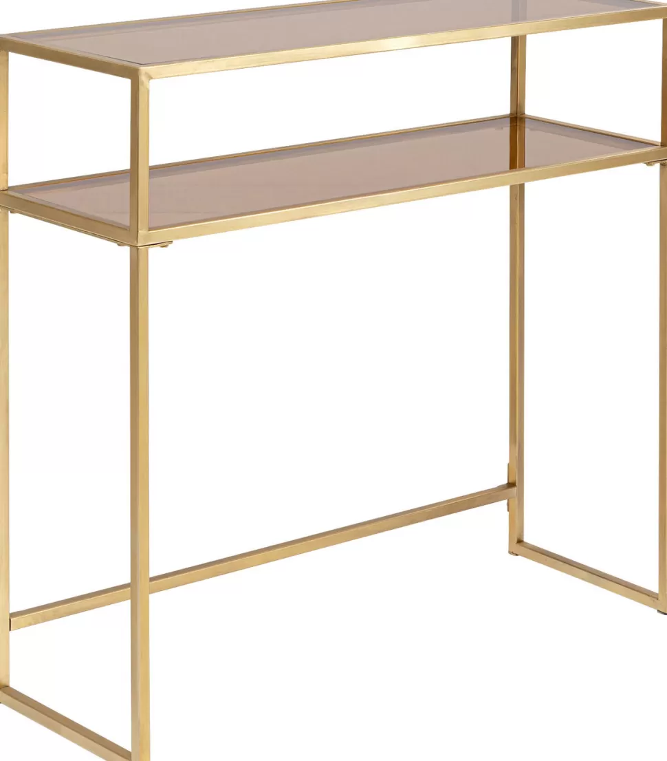 Konsole I Toaletki-KARE Design Konsola Loft 85x30 Cm Złota - Blat Szklany