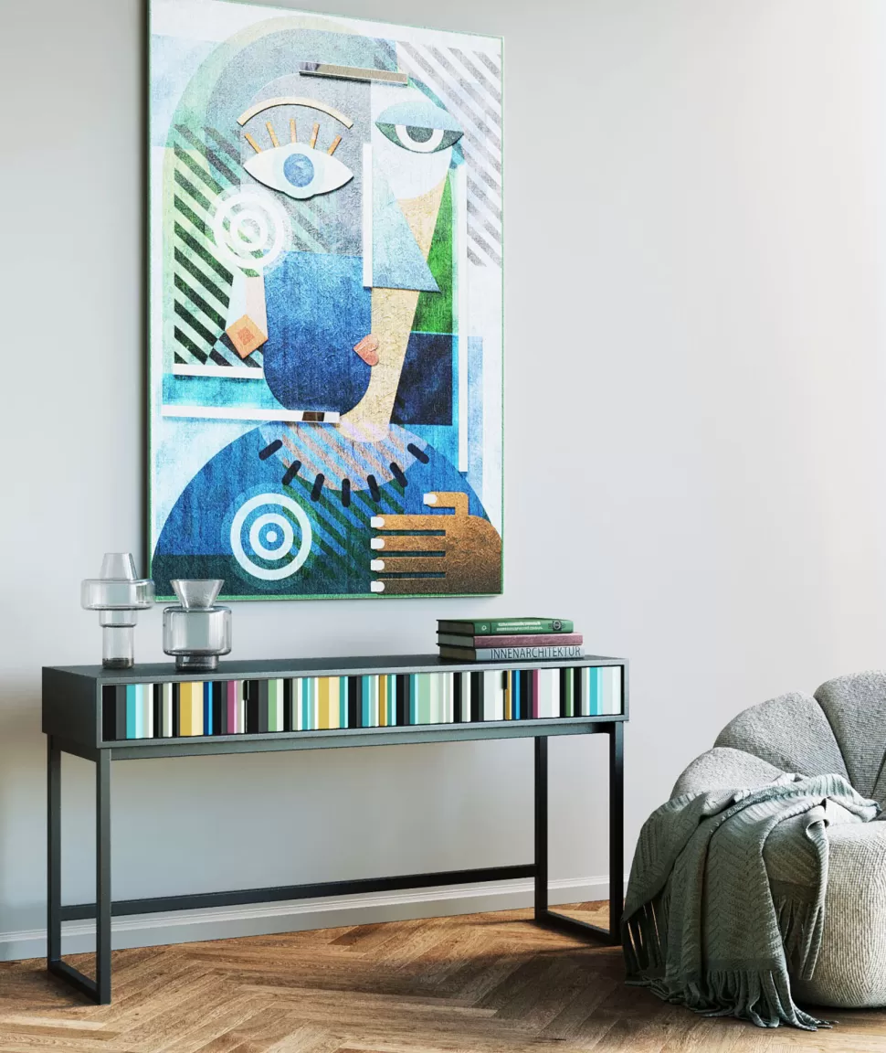Konsole I Toaletki-KARE Design Konsola Z Szufladami MDF Czarna 136x40 Cm Front Kolorowy