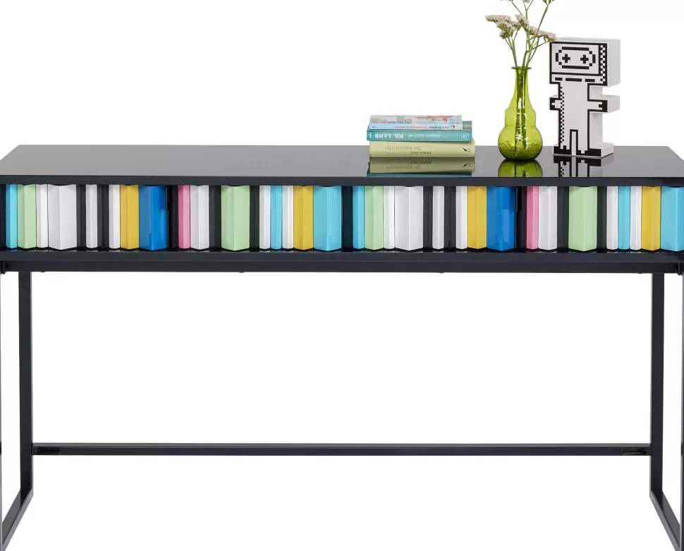 Konsole I Toaletki-KARE Design Konsola Z Szufladami MDF Czarna 136x40 Cm Front Kolorowy