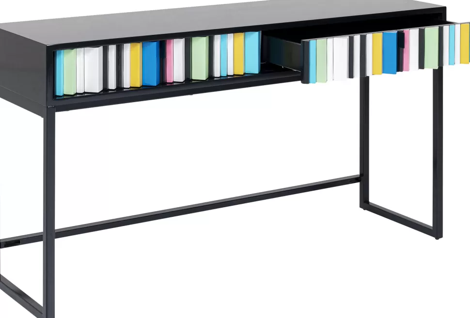 Konsole I Toaletki-KARE Design Konsola Z Szufladami MDF Czarna 136x40 Cm Front Kolorowy