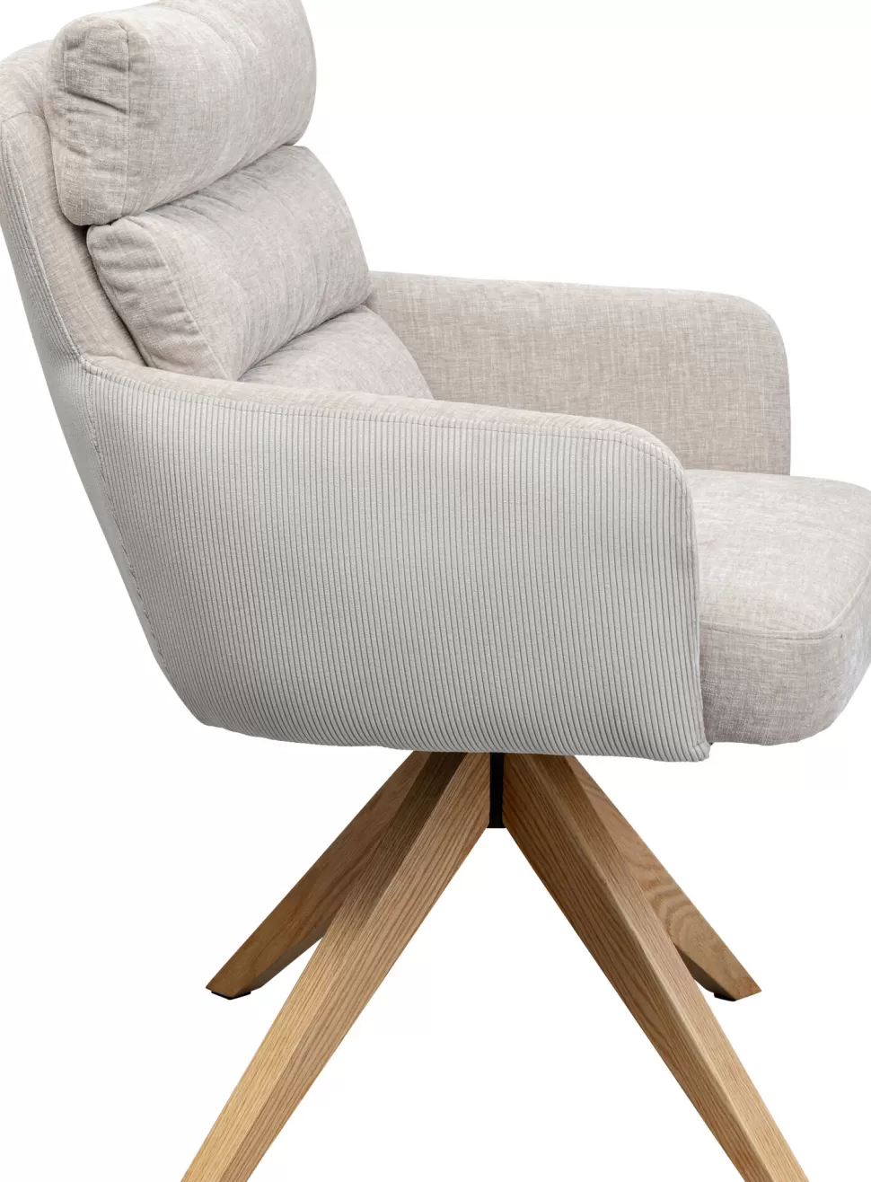 Krzesła-KARE Design Krzesło Obrotowe Tapicerowane Beżowoszare Z Podłokietnikami Nogi Drewniane 59x89 Cm