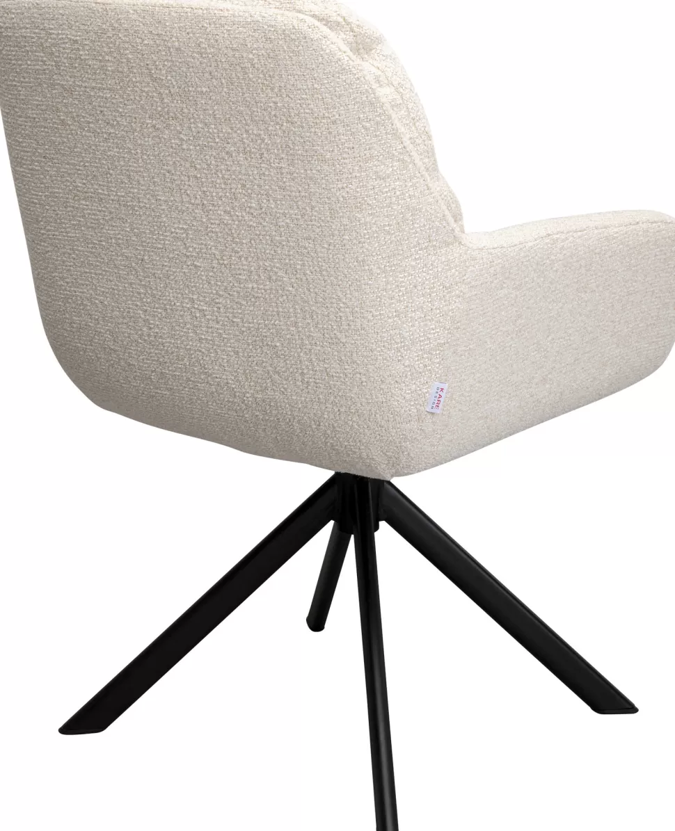 Krzesła-KARE Design Krzesło Obrotowe Z Podłokietnikami Pikowane Beżowe Nogi Czarne Stalowe 69x87 Cm
