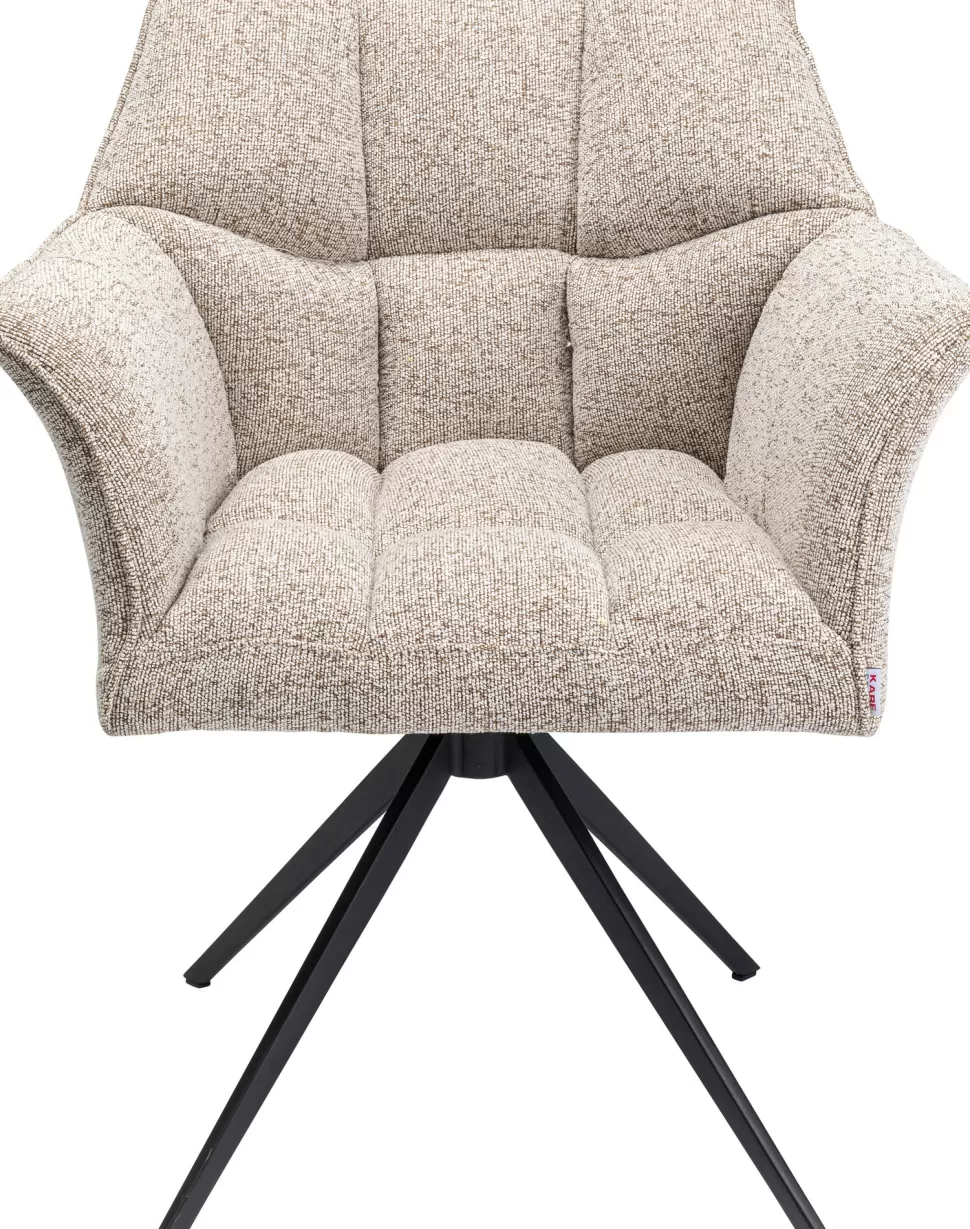 Krzesła-KARE Design Krzesło Obrotowe Z Podłokietnikami Tapicerowane Beżowe Nogi Czarne 66x84 Cm