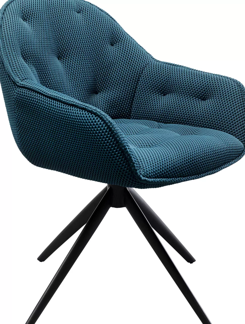 Krzesła-KARE Design Krzesło Z Podłokietnikami Obrotowe Pikowane Niebieskie Nogi Czarne 64x81 Cm