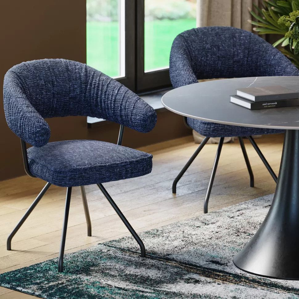 Krzesła-KARE Design Krzesło Z Podłokietnikami Obrotowe W Kolorze Niebieskim Nogi Czarne 58x78 Cm