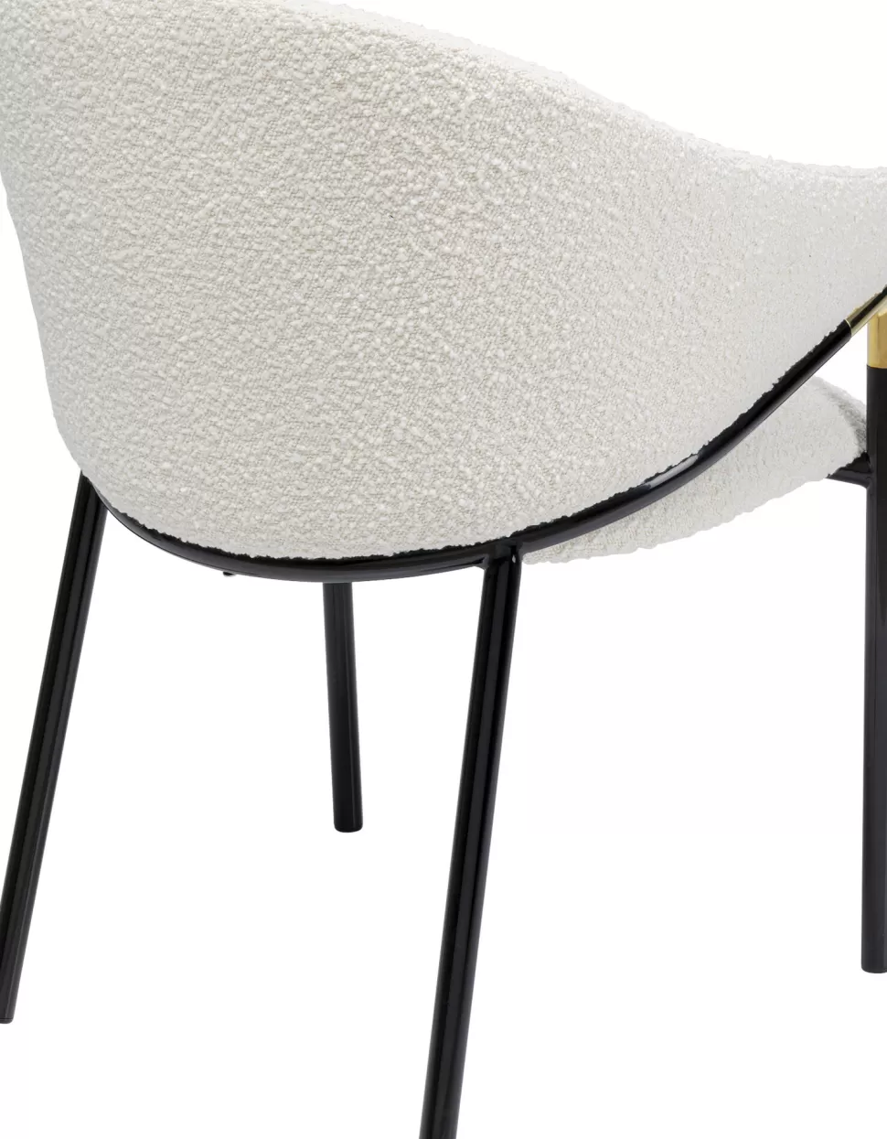 Krzesła-KARE Design Krzesło Z Podłokietnikami Tapicerowane Białe Boucle Nogi Stalowe Czarne 58x79 Cm