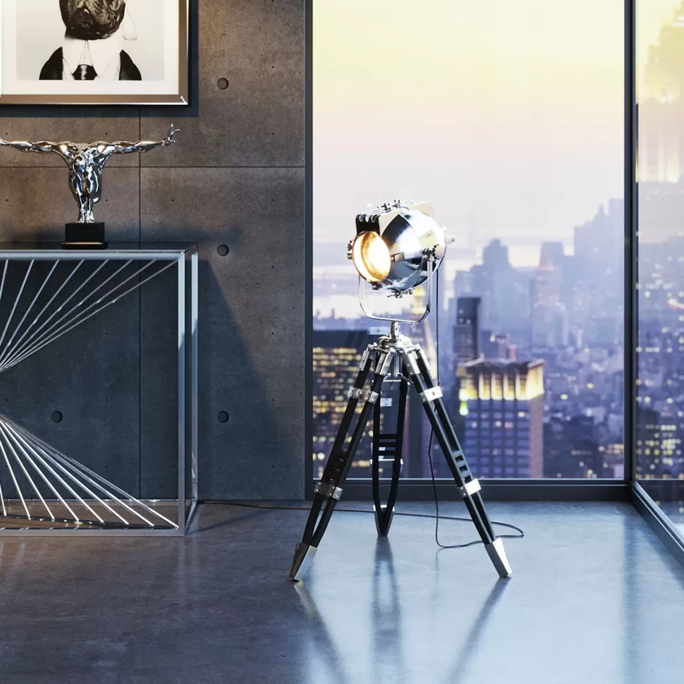 Lampy Podłogowe-KARE Design Lampa Podłogowa Trójnóg Filmowa Srebrna 105 Cm
