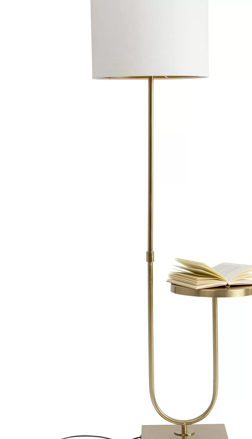 Lampy Podłogowe-KARE Design Lampa Podłogowa Złota Ze Stolikiem Abażur Lniany 155 Cm