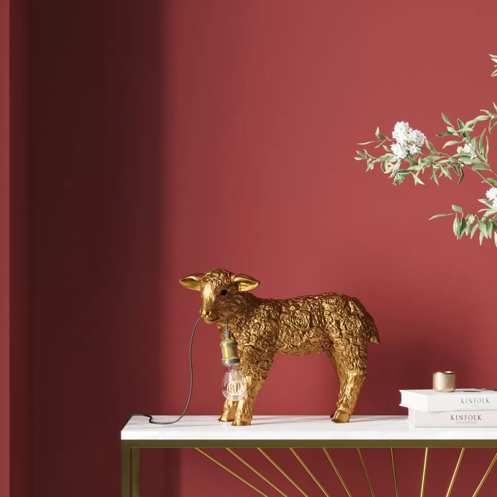 Lampy Stołowe-KARE Design Lampa Stołowa Animal Flower Sheep 47x36 Cm Złota