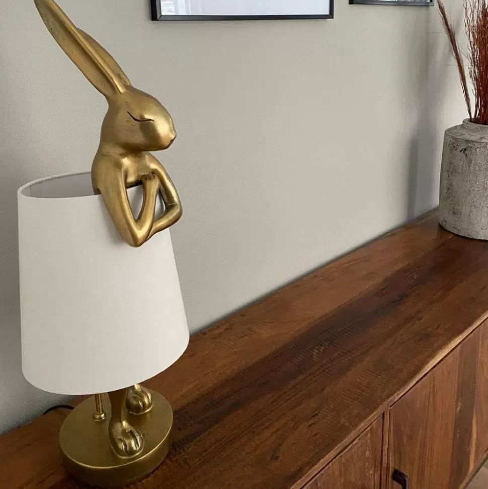Lampy Stołowe-KARE Design Lampa Stołowa Animal Rabbit 17x50 Cm Złota - Klosz Biały