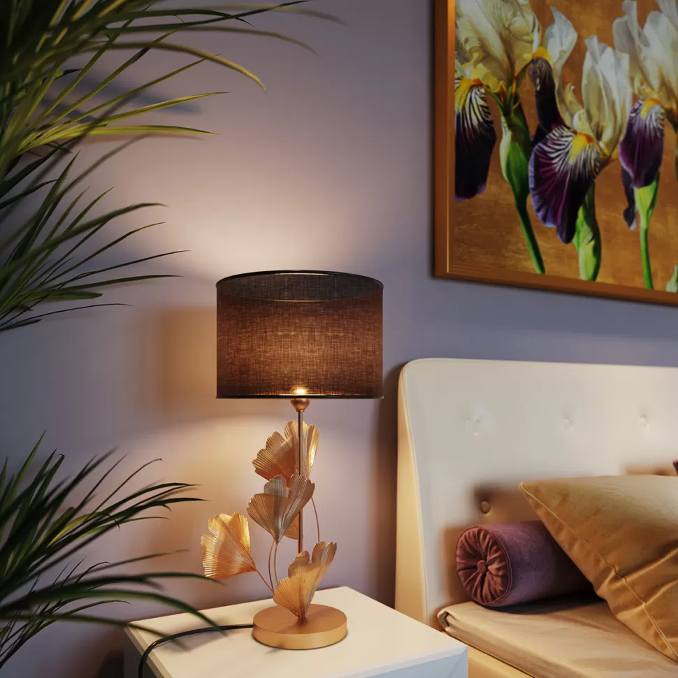 Lampy Stołowe-KARE Design Lampa Stołowa Flores Ø30x62 Cm Złota - Klosz Czarny
