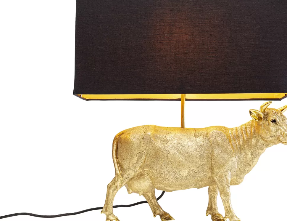Lampy Stołowe-KARE Design Lampa Stołowa Glamour Złota Krowa Abażur Czarny 46x52 Cm