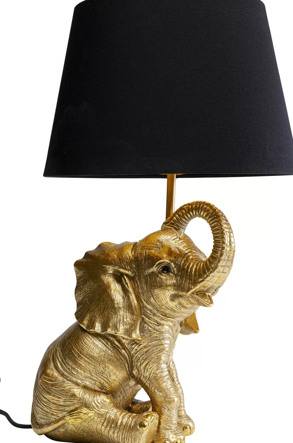 Lampy Stołowe-KARE Design Lampa Stołowa Glamour Złoty Słonik Abażur Czarny 27x48 Cm
