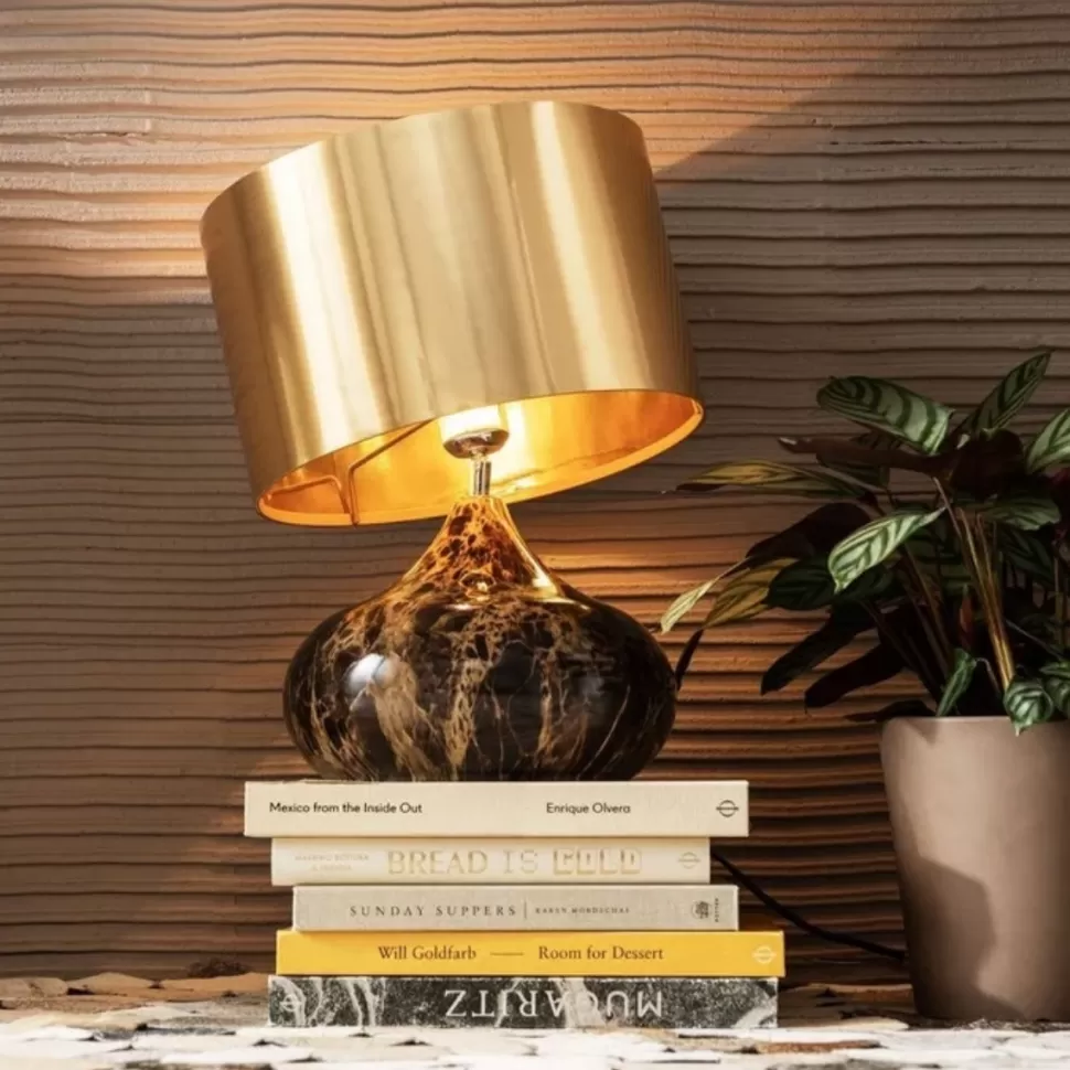 Lampy Stołowe-KARE Design Lampa Stołowa Mamo Deluxe 30x41 Cm Brązowo-czarna - Klosz Złoty