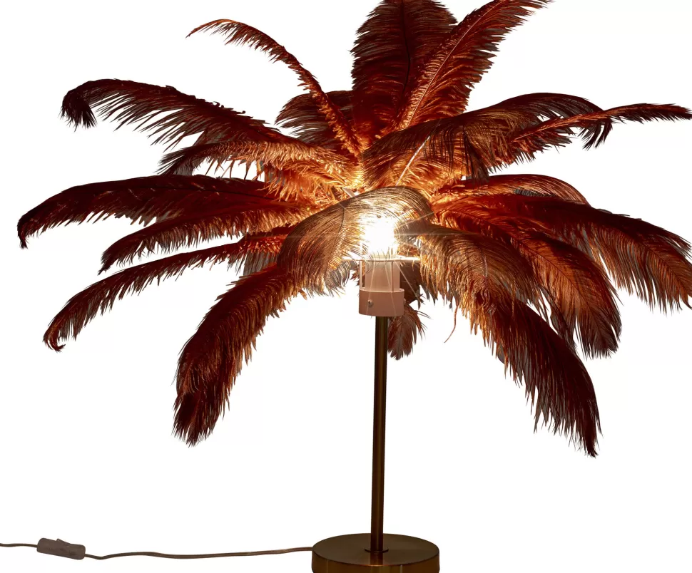 Lampy Stołowe-KARE Design Lampa Stołowa Palma Brązowa Rdzawa Strusie Pióra 60 Cm Podstawa Złota