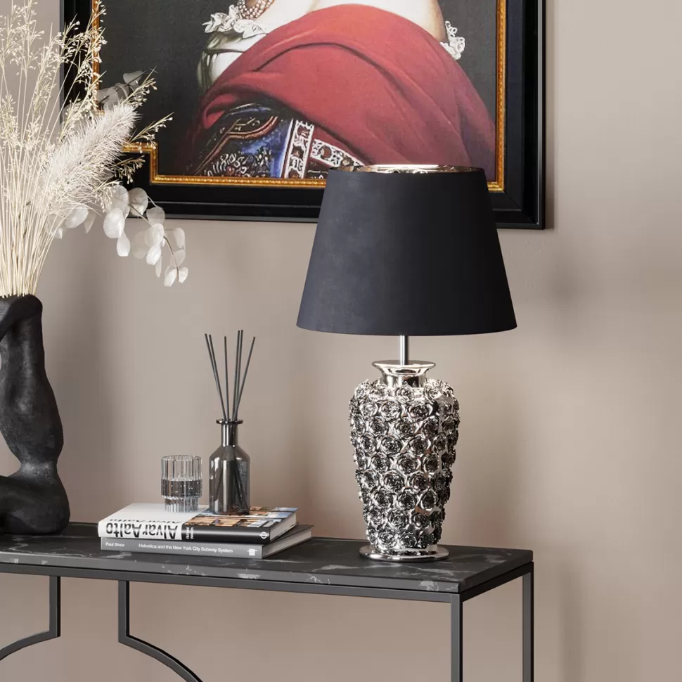 Lampy Stołowe-KARE Design Lampa Stołowa Rose Multi 33x56 Cm Czarno-srebrna