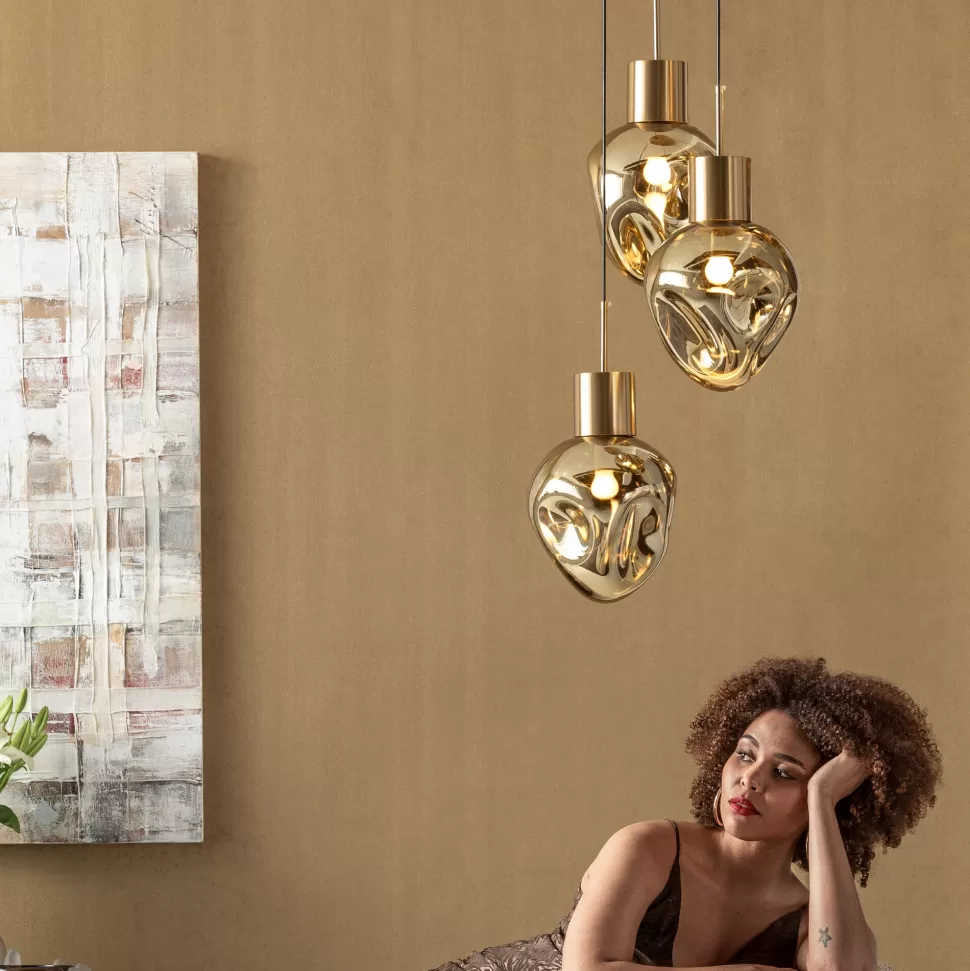 Lampy Wiszące-KARE Design Lampa Wisząca Złota 3L Stal I Szkło Ø45x160 Cm