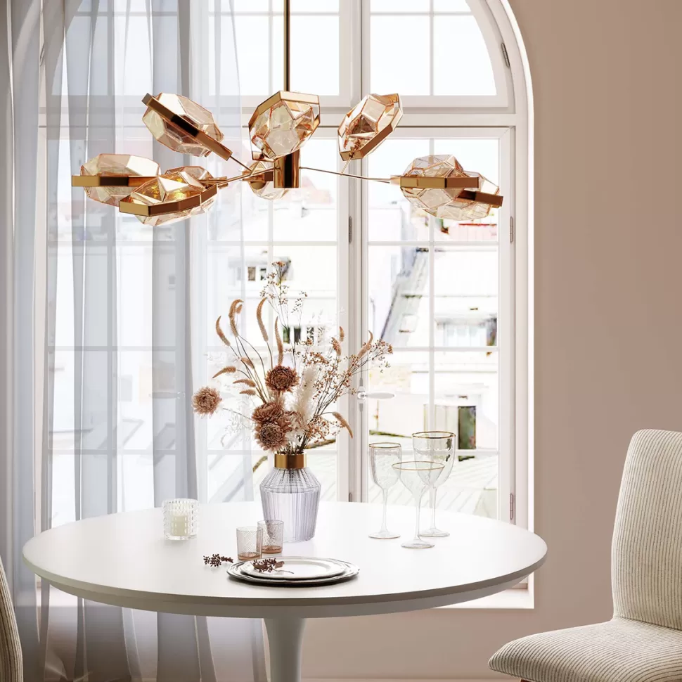 Lampy Wiszące-KARE Design Lampa Wisząca Złota Klosze Szklane 9xG9 Ø106 Cm