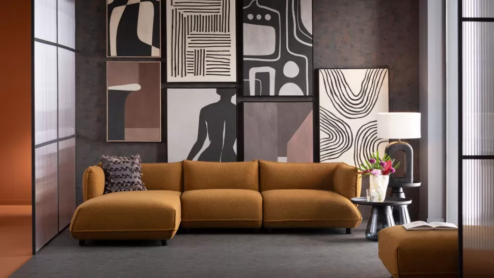 Narożniki-KARE Design Narożnik Lewy W Kolorze żółtym Tkanina Pluszowa 302x160 Cm