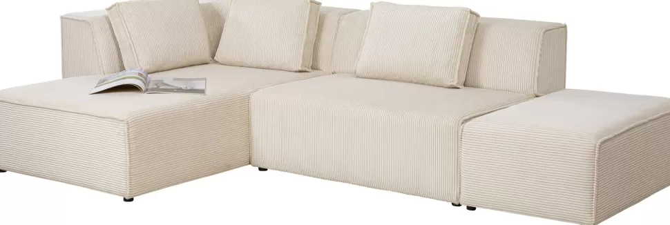Narożniki-KARE Design Narożnik Modułowy Sztruksowy Kremowy Lewy 306x182 Cm