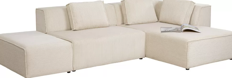 Narożniki-KARE Design Narożnik Modułowy Sztruksowy Kremowy Prawy 306x182 Cm