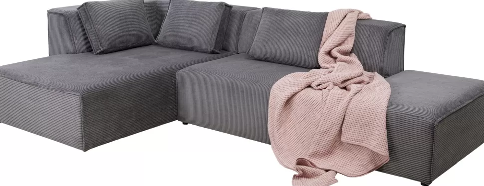 Narożniki-KARE Design Narożnik Modułowy Sztruksowy Szary Lewy 306x182 Cm