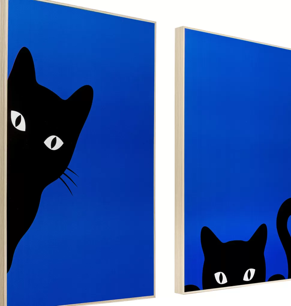 Obrazy-KARE Design Obraz 2-elementowy Niebieski 40x60 Cm Czarne Koty