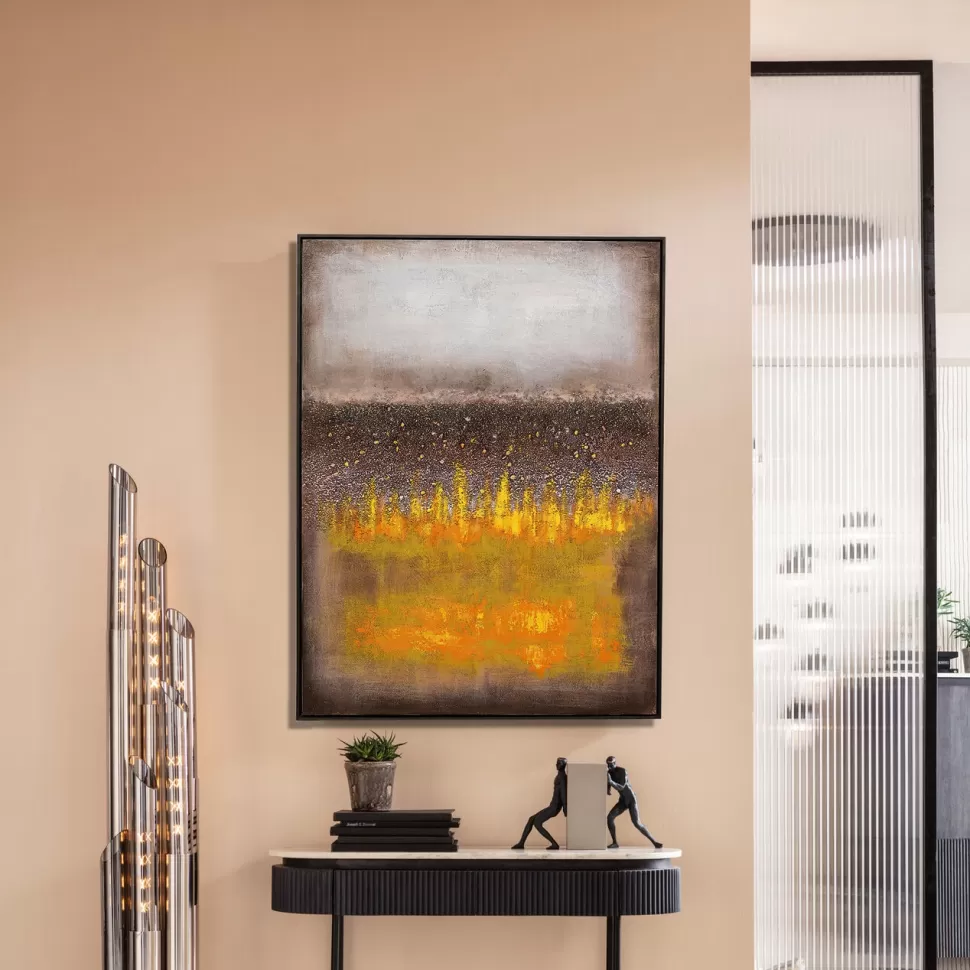 Obrazy-KARE Design Obraz Abstrakcyjny Ręcznie Malowany żółty 90x120 Cm