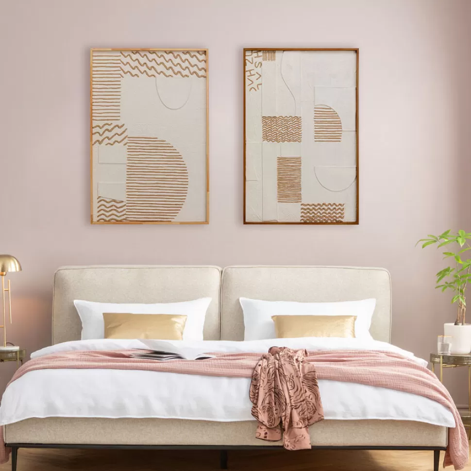Obrazy-KARE Design Obraz Boho Biało-naturalny Papier Rama Dębowa 81x122 Cm