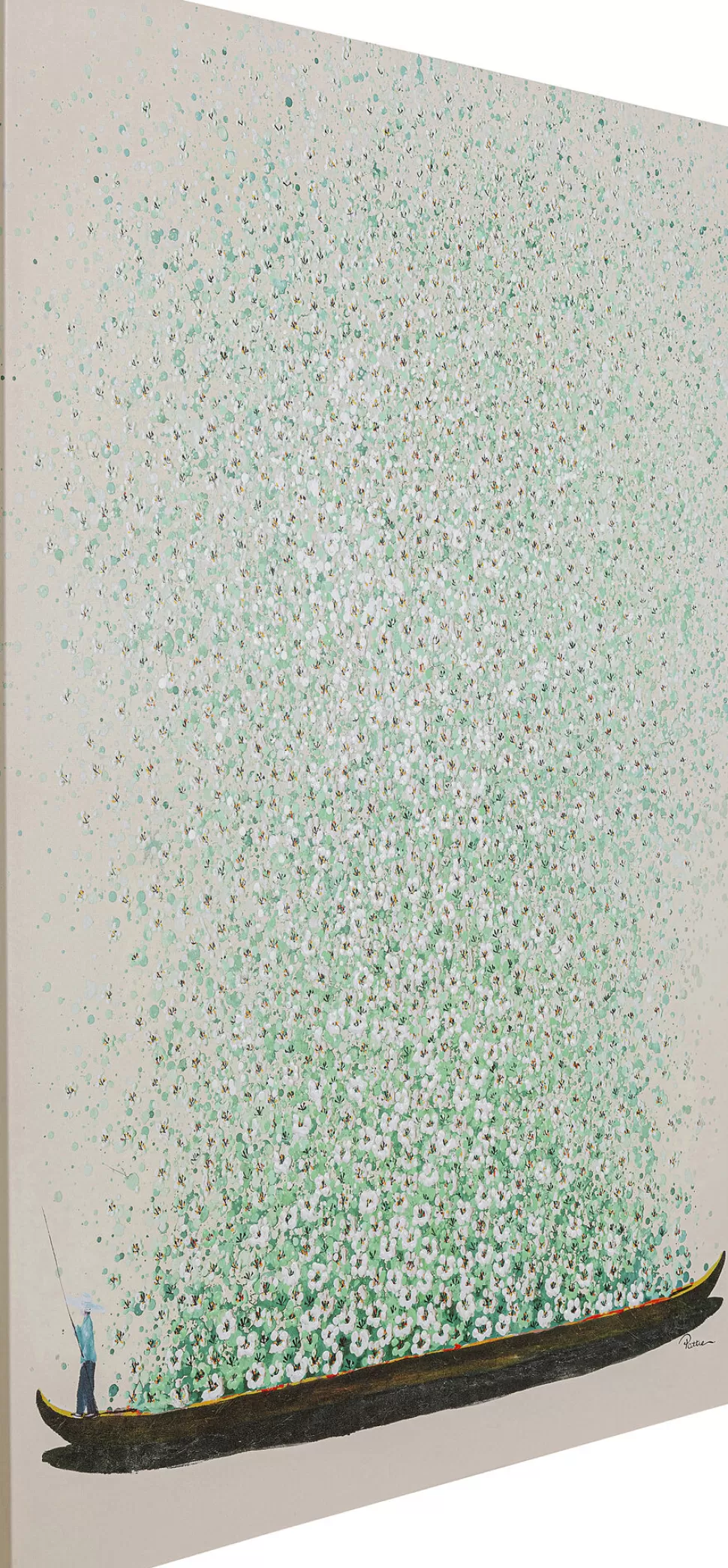 Obrazy-KARE Design Obraz łódź I Zielone Kwiaty 120x160 Cm Beżowe Tło
